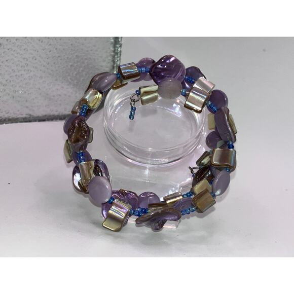 Purple South Seas Baroque Pearls Beaded Memory Wire Bracelet! - Picture 12 of 12